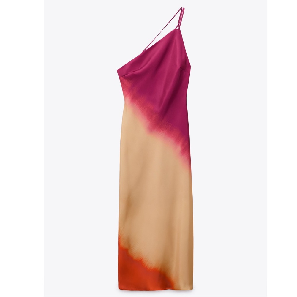 Zara TIE DYE PRINT SATIN EFFECT ASYMMETRIC DRESS